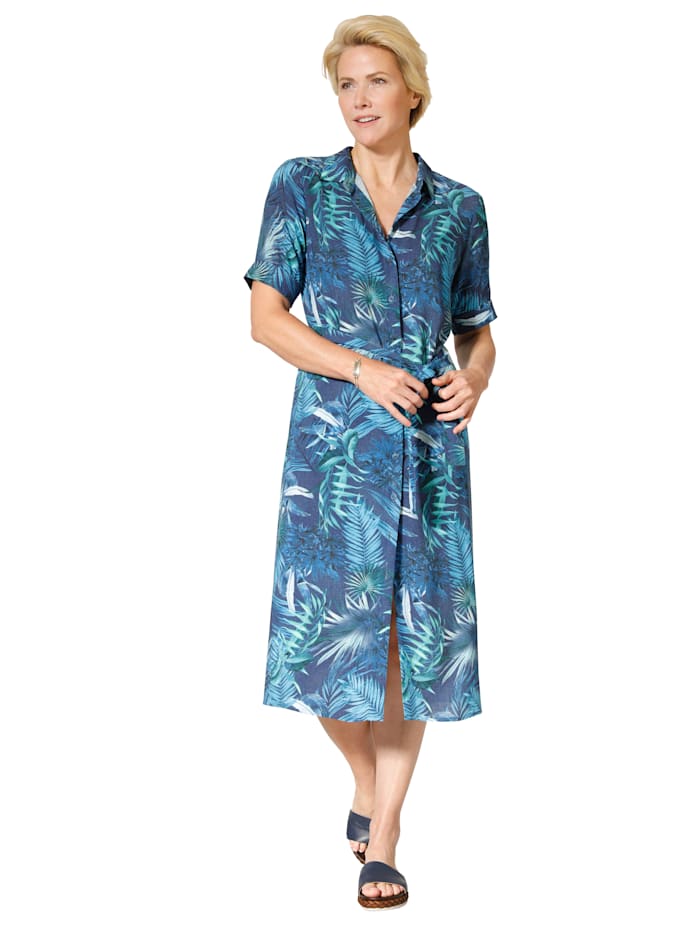 Robe-chemise à ravissant motif feuilles MONA Marine/Turquoise