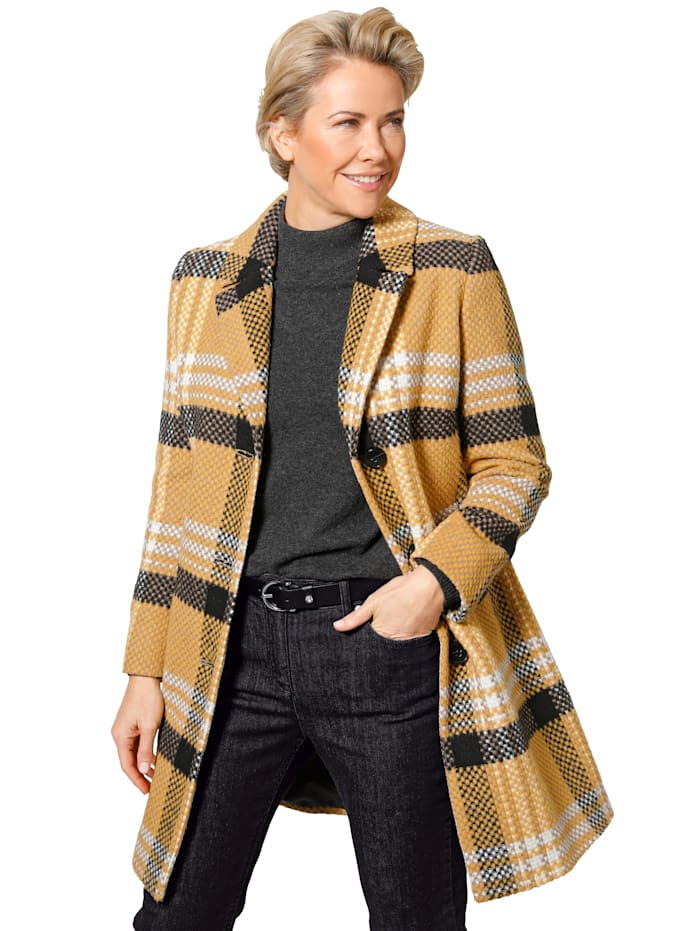 Manteau en laine mélangée aspect bouclé mode MONA Jaune/Noir/Blanc
