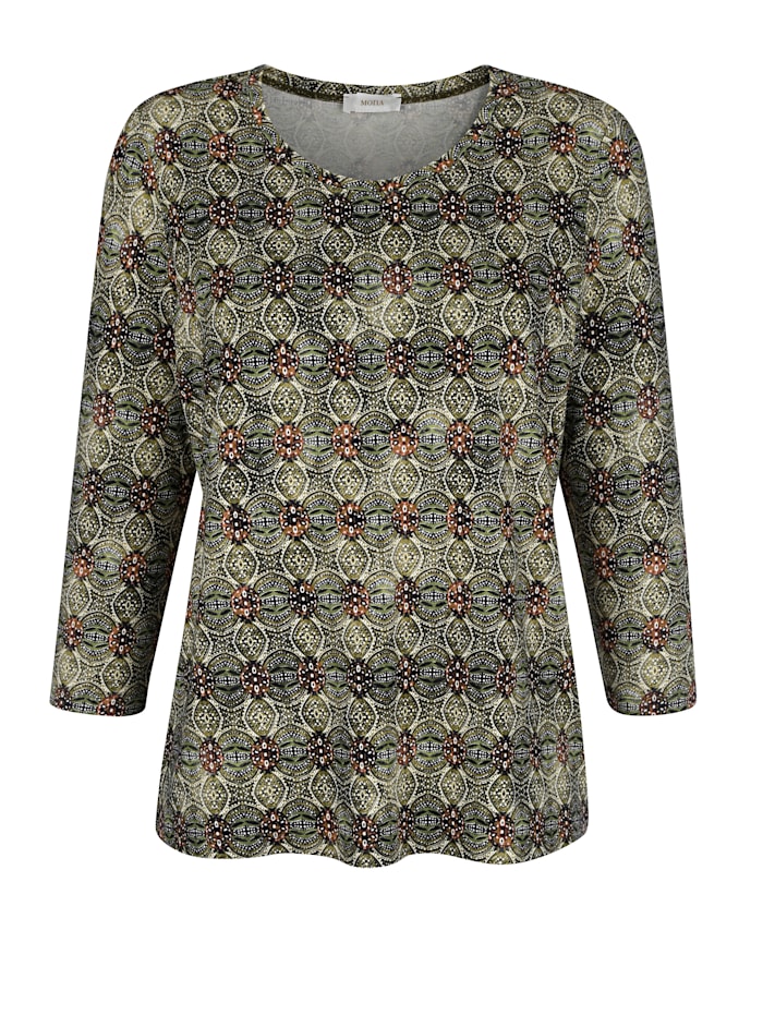 Shirt met trendy ornamentenprint MONA Groen/Olijf/Camel