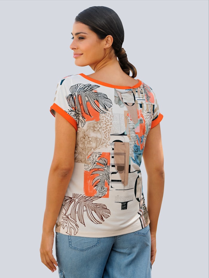 T-shirt à épaules dépassantes Alba Moda Beige/Orange/Écru/Pétrole