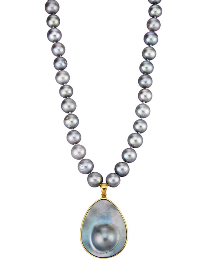 Collier avec perles de culture d'eau douce et perle de Mabe Diemer Perle Gris