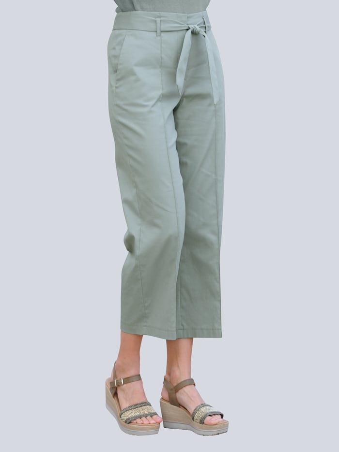 Culottes-housut kangasvyöllä – muodikkaan leveät lahkeet Alba Moda Salvianvihreä