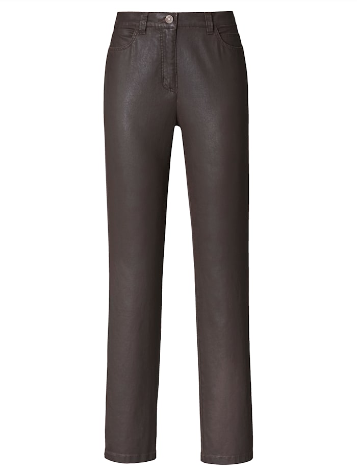 Pantalon 5 poches en cuir synthétique Toni Marron