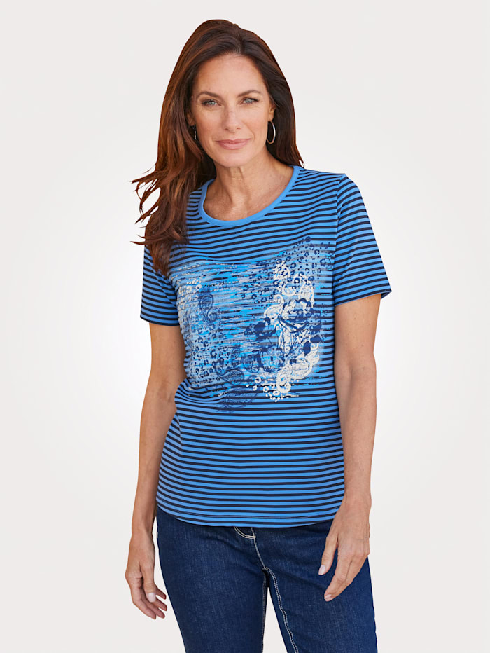 Shirt met ingebreid streepdessin MONA Blauw/Lichtgeel/Marine