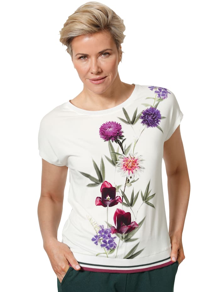 MONA Shirt met fotorealistische bloemenprint  Ecru/Roze/Groen