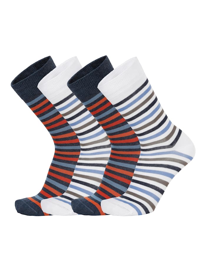 Socken im 4er-Pack im aktuellen Streifenmuster Weiß/Marineblau