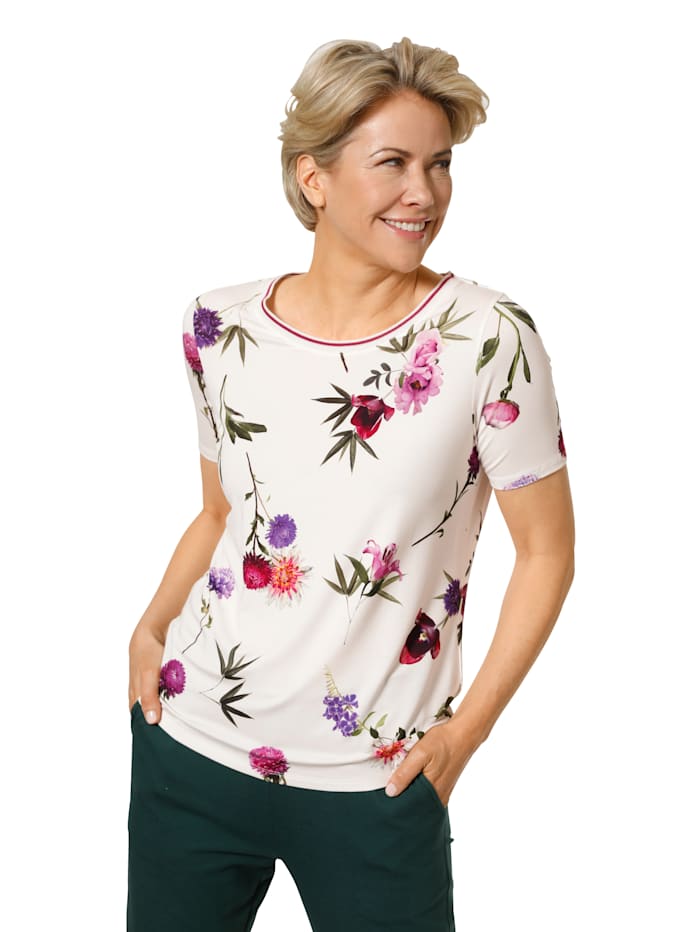 T-shirt à imprimé floral MONA Écru/Rose/Vert foncé