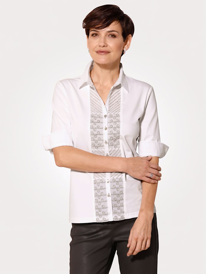 Jersey blouse met trendy borduursel justWhite Wit