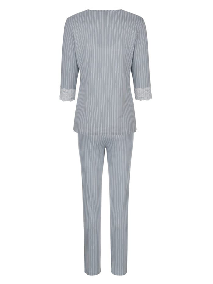 Pyjama avec dentelle romantique à l'encolure MONA Gris argenté/Blanc