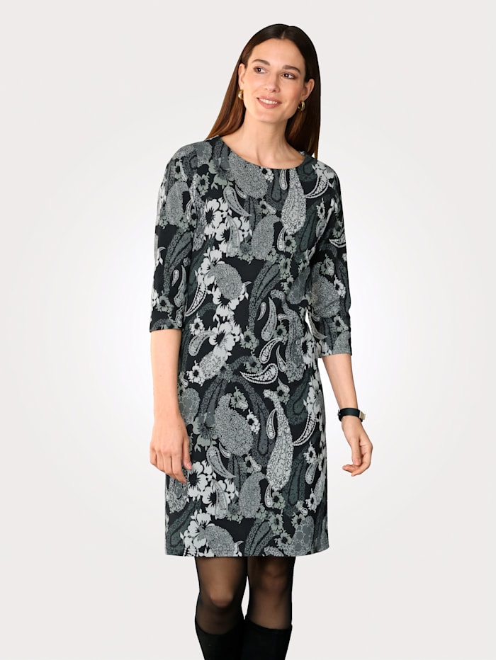 Jersey jurk met print in harmonieuze kleuren MONA Zwart/Wit/Grijs