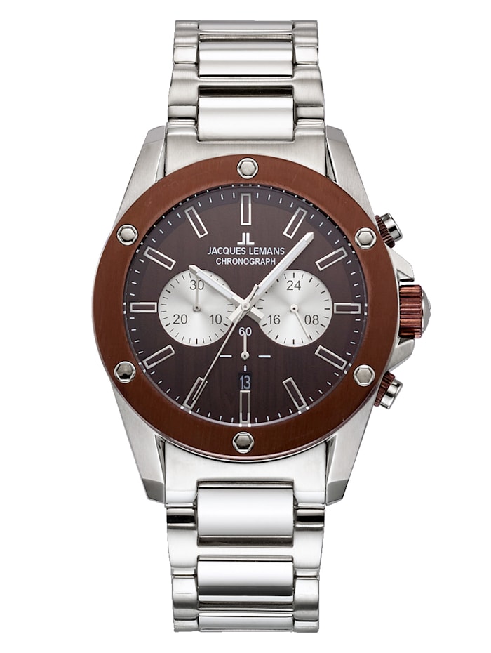 Herren-Uhr Chronograph Jacques Lemans Silberfarben/Braun 1011168965