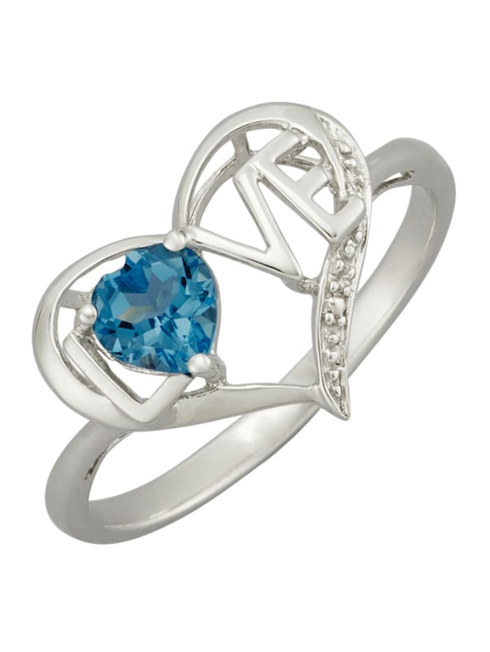 Herz-Ring mit Blautopas Silberfarben