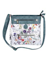 Shoulder bag with a floral print and shimmering finish