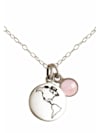 Halskette mit Anhänger Welt Doppelte Globus Weltkugel beide Hemisphären und Rosenquarz