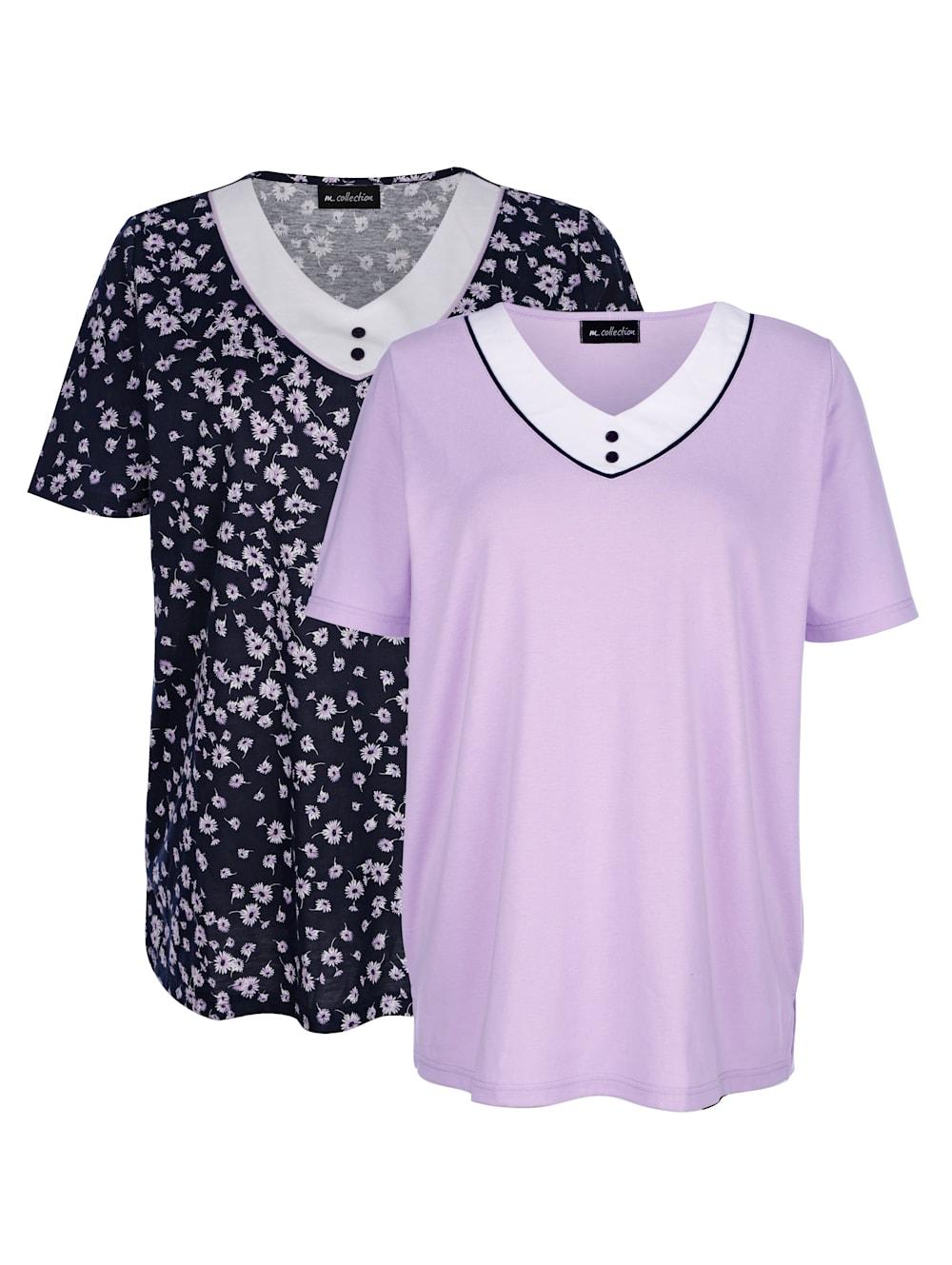 m. collection Doppelpack Shirts 1x florales Druckdesign und 1x uni | Wenz