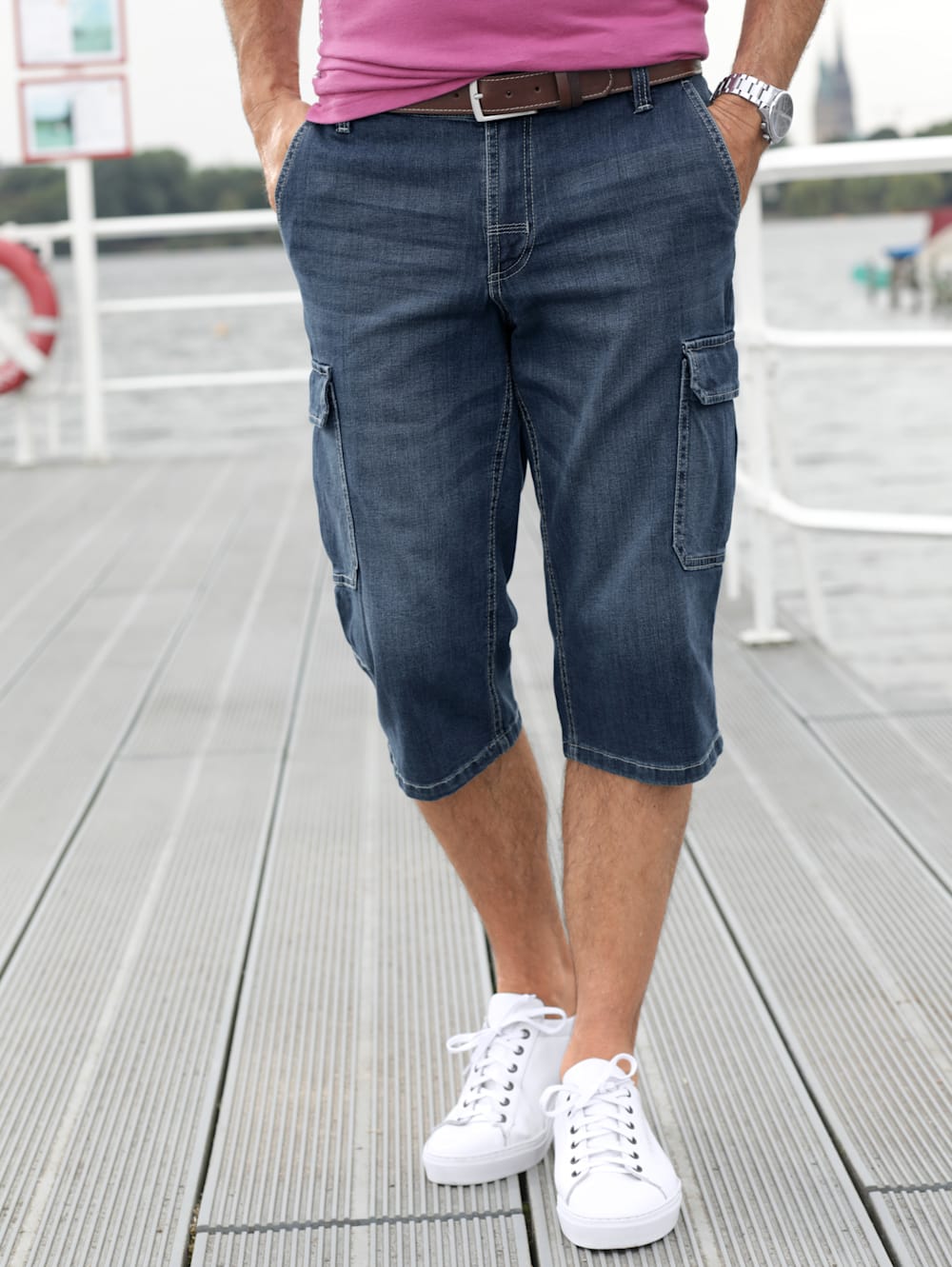 BABISTA Bermuda long en jean avec poches cargo