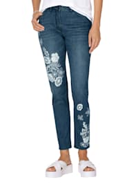 Jeans met laserprint van bloemen