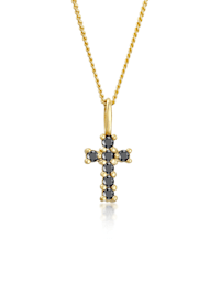 Halskette Kreuz Schwarzer Diamant (0.105 Ct.) 585Er Gelbgold