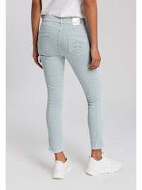 Cropped-Jeans mit Netztape und Metalicprint