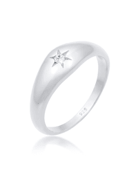 Ring Siegelring Stern Kristalle 925Er Silber