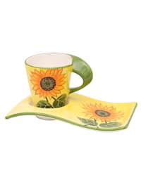 Kaffeetasse mit Unterteller, modern Sonnenblume
