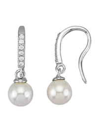 Boucles d'oreilles avec perles synthétique et zirconia, en argent 925