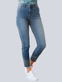 Jeans met opvallend ruitenborduursel