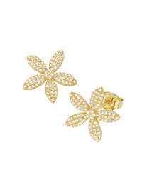 Ohrstecker Blüte mit weißen Zirkonia, vergoldet, Silber 925
