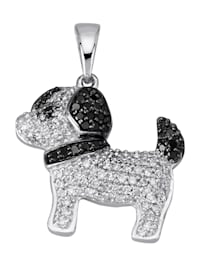Pendentif "chien" avec diamants blancs et noirs