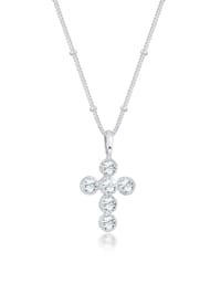 Halskette Kreuz Kugelkette Kristalle 925 Silber