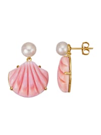 Boucles d'oreilles avec perles de coloris rose et blanc