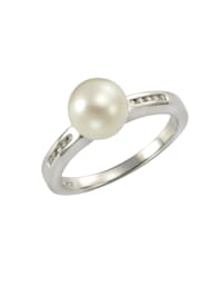 Ring 925/- Sterling Silber Perle weiß mit Zirkonia 925/- Sterling Silber Perle weiß Glänzend