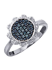 Naisten sormus – sinisiä ja värittömiä timantteja