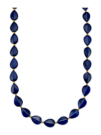 Halsband med blå bärnsten (beh.) och pyrit