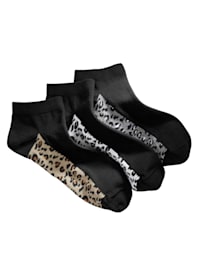 Socquettes spécial sneakers, 3 paires à motif léopard