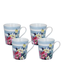 Kaffeetasse Porzellan Blumendekor 4er-Set Mikasa