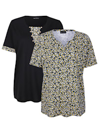 Shirts im 2er-Pack 1x motif graphique et 1x uni avec empiècements à motif graphique