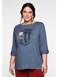 Shirt mit Frontdruck und U-Boot-Ausschnitt