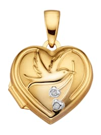 Medaillon-Anhänger - Herz - mit Diamanten in Gelbgold 375