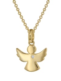 Engel Anhänger mit Diamant Gold 585 + plattierte Silberkette