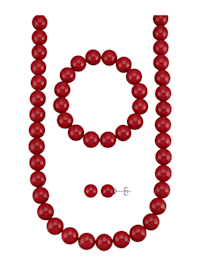 Parure bijoux 3 pièces en perles de coquillage rouges
