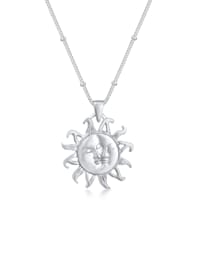 Halskette Kugelkette Sonne Mond Vintage Trend 925Er Silber