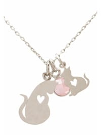 Halskette mit Anhänger Katzenmutter + Kätzchen - Rosenquarz -, Mutti, Familie