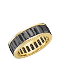 Ring mit schwarzen Zirkonia, gelb vergoldet, Silber 925