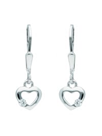 1 Paar 925 Silber Ohrringe / Ohrhänger Herz mit Zirkonia