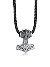 Halskette Leder Keltischer Knoten Thor's Hammer 925 Silber
