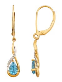 Ohrringe mit Blautopas und Diamanten in Gelbgold