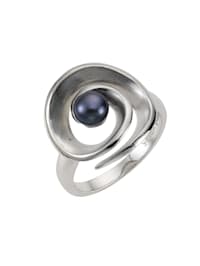 Ring 925/- Sterling Silber Perle schwarz Matt/Glanz