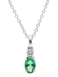 Damen-Halskette Silber mit Grünem Stein