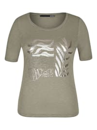 Shirt mit Foil-Print und Glitzersteinen
